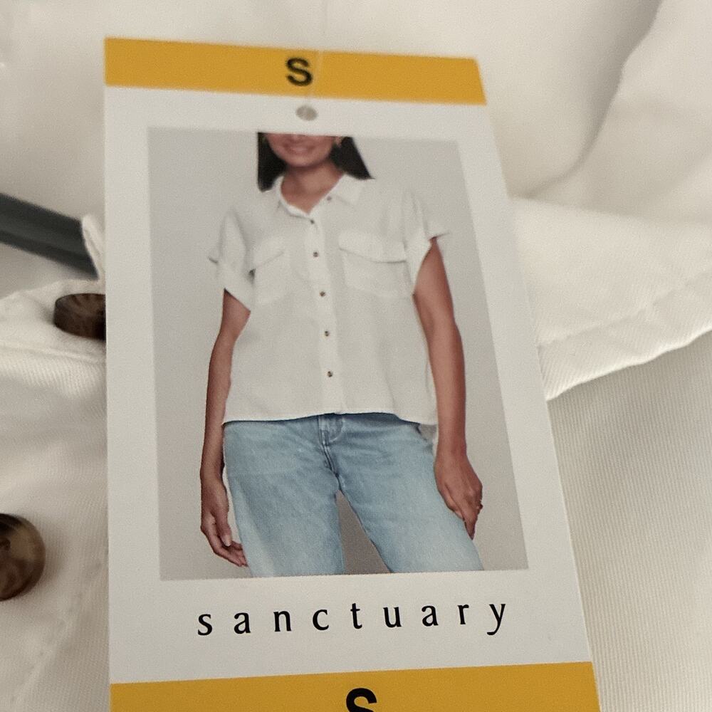 Sanctuary Soft Powder Women’s Lyocell Button-Up Shirt Short Sleeve S White